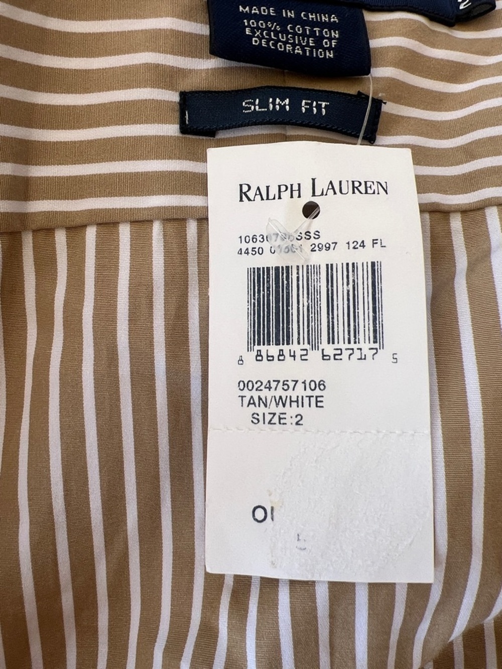 NWT Women’s Ralph Lauren Tan and White Striped Dress Shirt - Picture 7 of 7